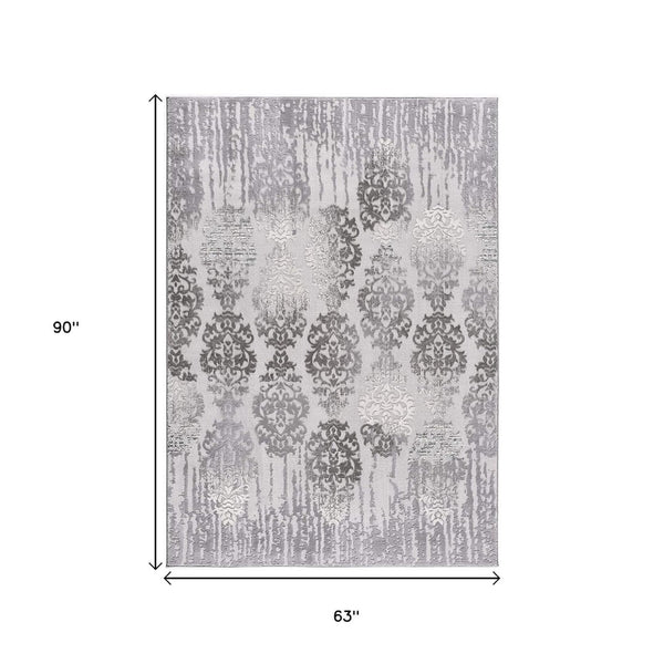 HomeRoots 4' Gray and Ivory Damask Area Rug - Timeless Elegance and Comfort for Any Room's Décor Style 5' X 7' 393575