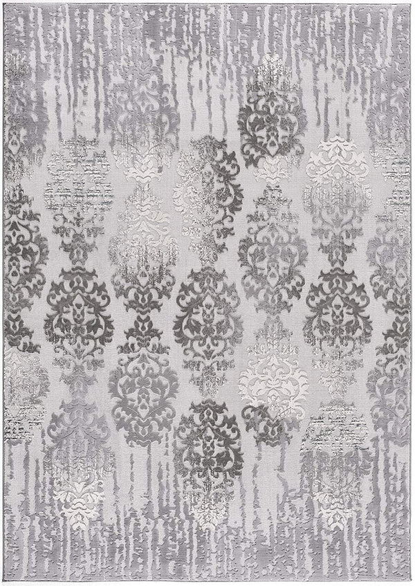 Homeroots 8' X 10' Gray Damask Power Loom Area Rug  Polyester 393577
