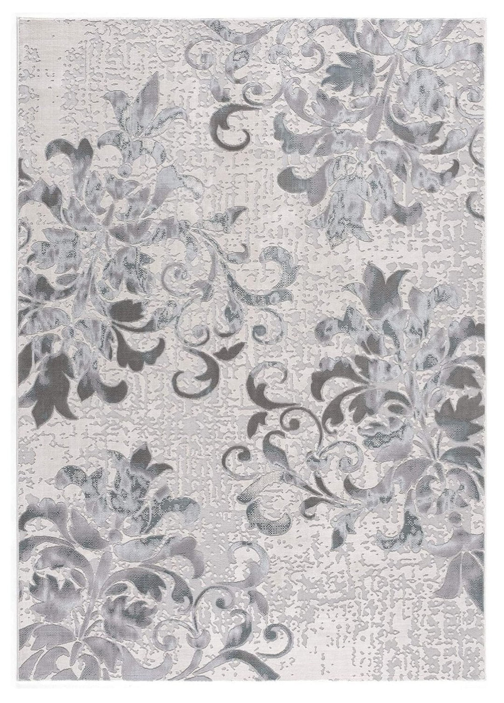 HomeRoots 5' Gray and Ivory Damask Area Rug – Elegant Power Loomed Design for Luxurious Comfort and Style 4' x 6' 393579
