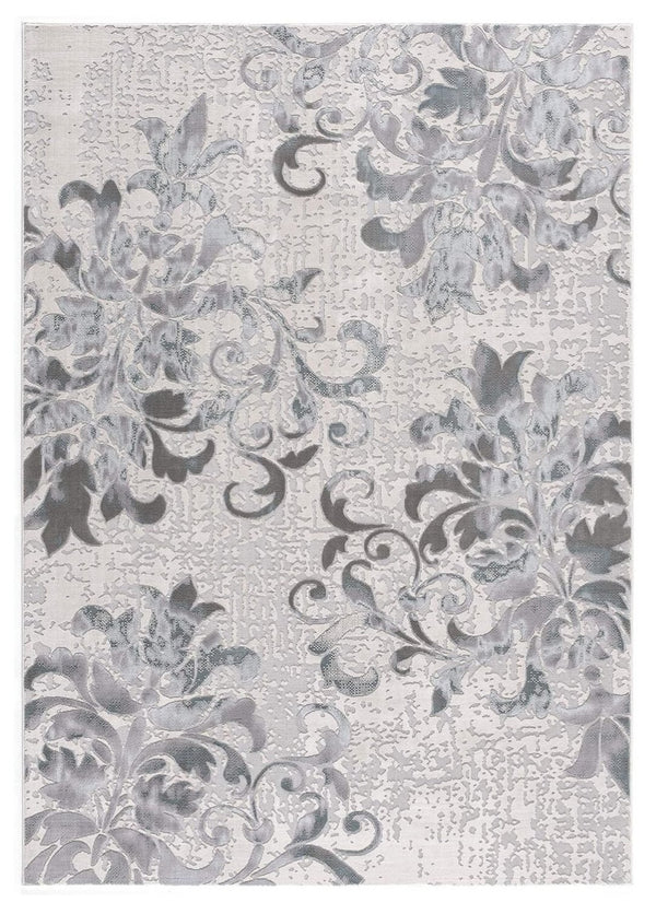 HomeRoots 5' Gray and Ivory Damask Area Rug – Elegant Power Loomed Design for Luxurious Comfort and Style 4' x 6' 393579
