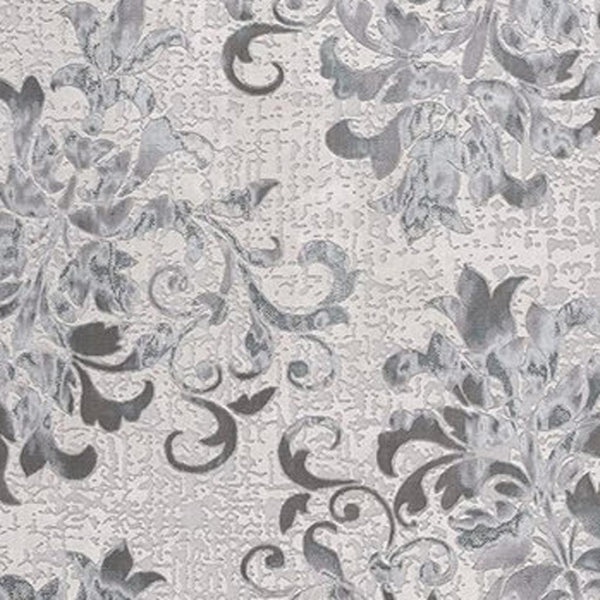 HomeRoots 5' Gray and Ivory Damask Area Rug – Elegant Power Loomed Design for Luxurious Comfort and Style 5' X 7' 393580