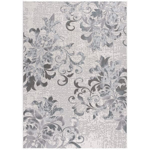HomeRoots 5' Gray and Ivory Damask Area Rug – Elegant Power Loomed Design for Luxurious Comfort and Style 5' X 7' 393580