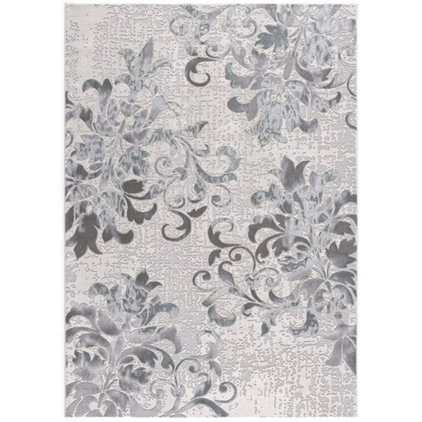 HomeRoots 5' Gray and Ivory Damask Area Rug – Elegant Power Loomed Design for Luxurious Comfort and Style 5' X 7' 393580