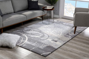HomeRoots 5' Gray Abstract Area Rug - Contemporary Power-Loomed Design for Modern Living Spaces and Comfort 5' X 7' 393585