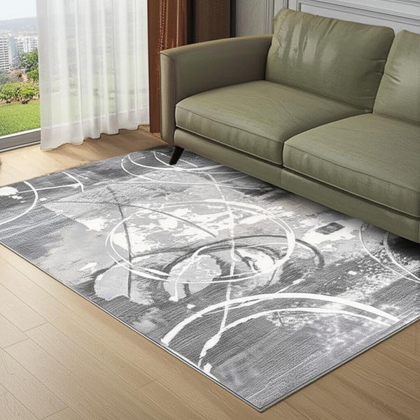 HomeRoots 5' Gray Abstract Area Rug - Contemporary Power-Loomed Design for Modern Living Spaces and Comfort 5' X 7' 393585