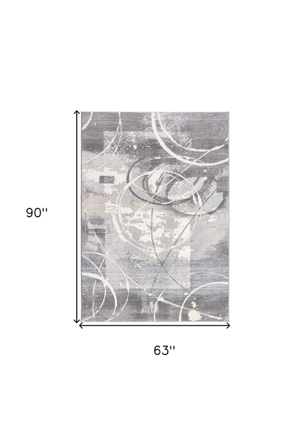 HomeRoots 5' Gray Abstract Area Rug - Contemporary Power-Loomed Design for Modern Living Spaces and Comfort 5' X 7' 393585