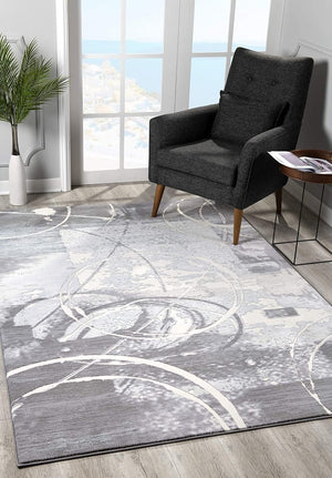 HomeRoots 5' Gray Abstract Area Rug - Contemporary Power-Loomed Design for Modern Living Spaces and Comfort 6' X 9' 393586