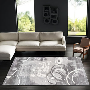 HomeRoots 5' Gray Abstract Area Rug - Contemporary Power-Loomed Design for Modern Living Spaces and Comfort 6' X 9' 393586