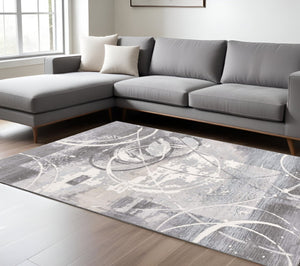 HomeRoots 5' Gray Abstract Area Rug - Contemporary Power-Loomed Design for Modern Living Spaces and Comfort 8' X 10' 393587