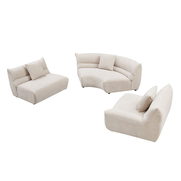 English Elm Modular Cloud Sectional Three Piece Curved Sofa with Polyester Upholstery for Living Room W2582S00202