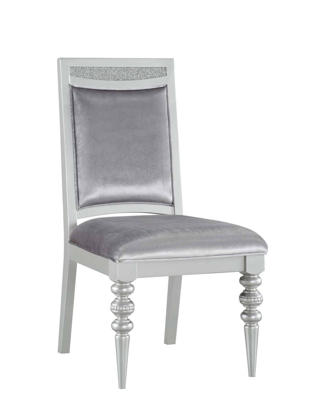 English Elm Maverick Elegant Fabric Side Chair with Rhinestone Inlays, Turned Legs & Padded Seat for Dining Silver 43 L x 23 W x 15 H B2726P269246