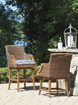 Lexington Tommy Bahama Outdoor 3935 Tommy Bahama Harbor Isle Swivel Stool - Coastal Style, Plush Comfort, Elegant Outdoor Living  Wood 3935-17sw-40