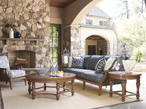 Lexington Tommy Bahama Outdoor 3935-947 Coastal Round Cocktail Table With Elegant Woven Design For Stylish Outdoor Entertaining Walnut Wood 3935-947