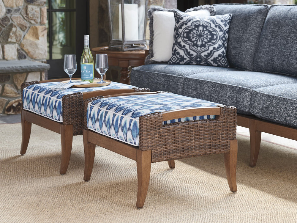 Lexington Tommy Bahama Outdoor 3935-44-40 Ottoman - Coastal-inspired Outdoor Seating With Plush Cushion And Elegant Woven Design  Wood 3935-44-40