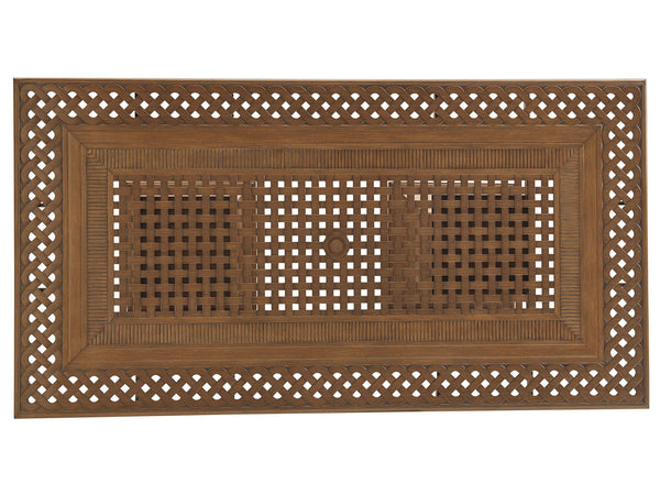 Lexington Tommy Bahama Outdoor 3935-877c Coastal Style Rectangular Dining Table With Elegant Basket Weave Top And Umbrella Insert Walnut Wood 3935-877c