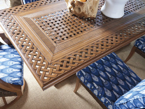 Lexington Tommy Bahama Outdoor 3935-877c Coastal Style Rectangular Dining Table With Elegant Basket Weave Top And Umbrella Insert Walnut Wood 3935-877c