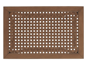 Lexington Tommy Bahama Outdoor 3935-945 Coastal-inspired Rectangular Cocktail Table With Elegant Woven Aluminum Top & Turned Legs Walnut Wood 3935-945