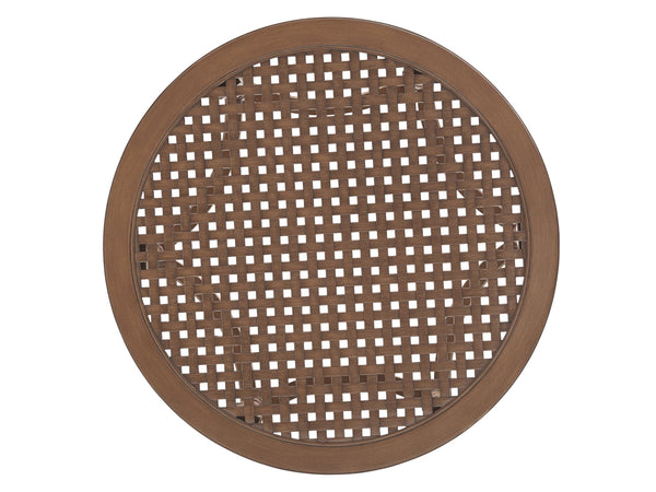 Lexington Tommy Bahama Outdoor 3935-947 Coastal Round Cocktail Table With Elegant Woven Design For Stylish Outdoor Entertaining Walnut Wood 3935-947