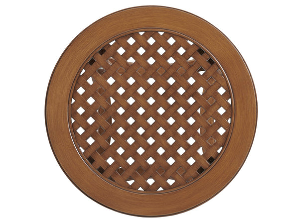 Lexington Tommy Bahama Outdoor 3935-955 Coastal Round End Table With Elegant Woven Top And Turned Legs For Stylish Outdoor Living Walnut Wood 3935-955