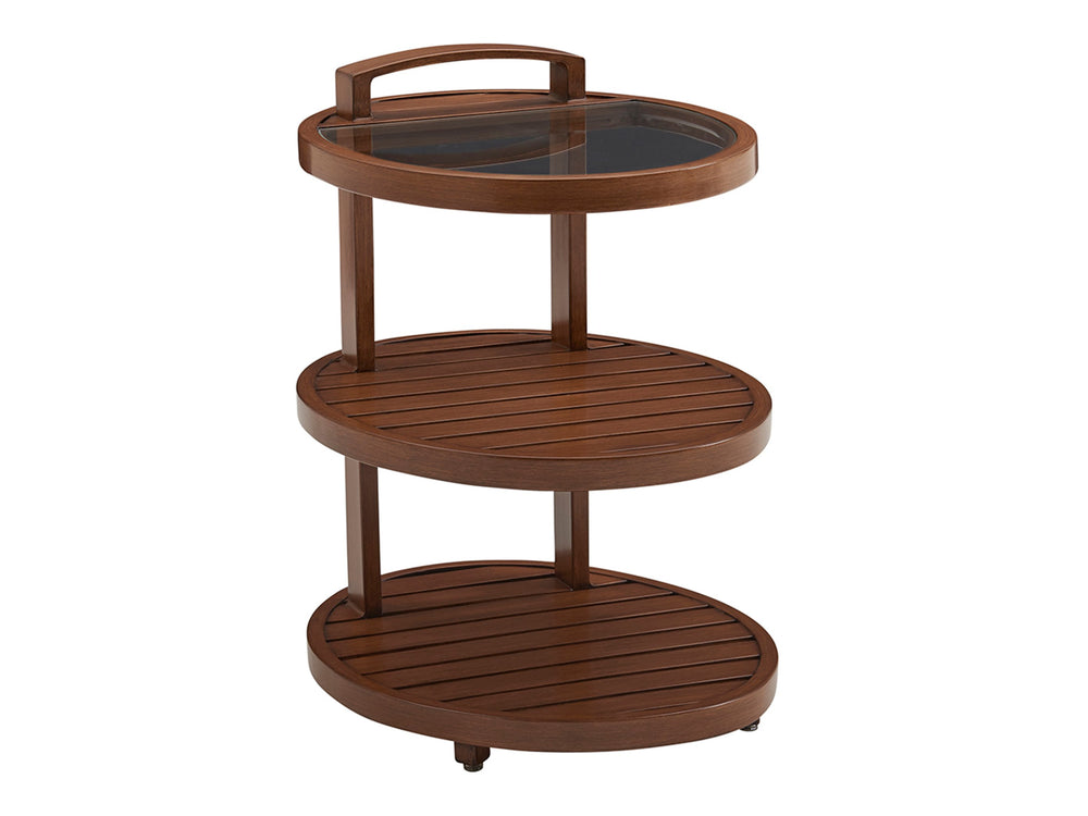 Lexington Tommy Bahama Outdoor 3935-958 Coastal Tiered End Table With Glass Top, Woven Design & Rich Walnut Finish For Outdoor Living Walnut Wood 3935-958