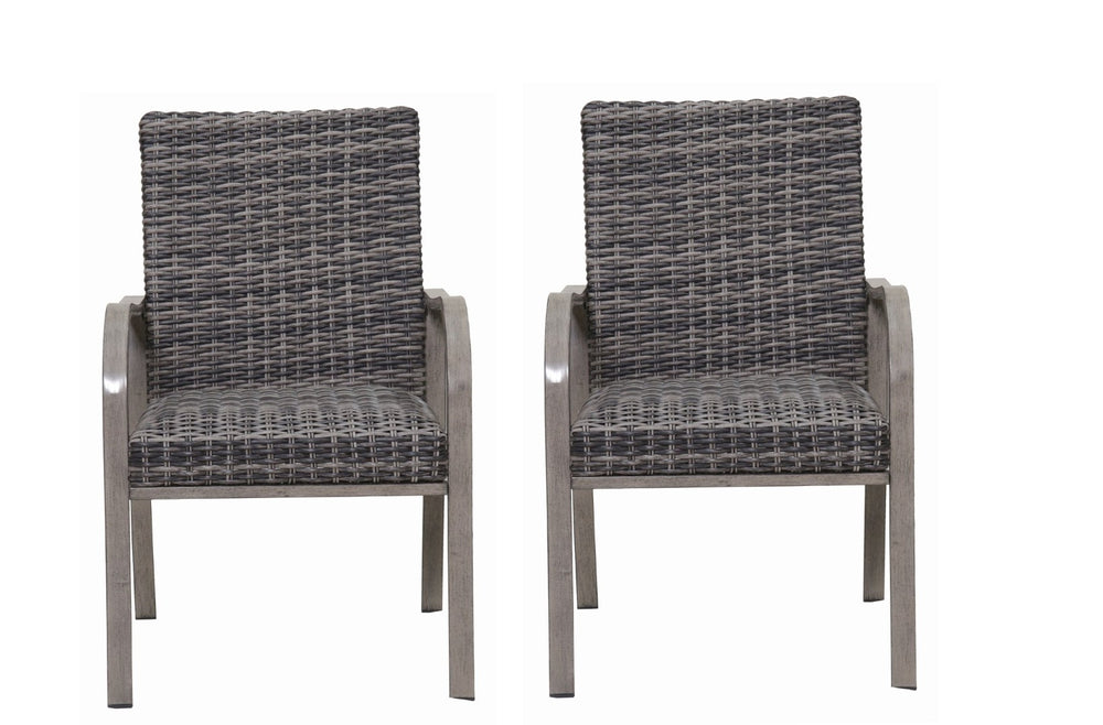 English Elm 2pc Outdoor Dining Chairs Iron Frame Rattan Detail Cotton Seat Garden Patio Set W3990P436954