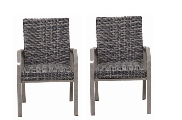 English Elm 2pc Outdoor Dining Chairs Iron Frame Rattan Detail Cotton Seat Garden Patio Set W3990P436954