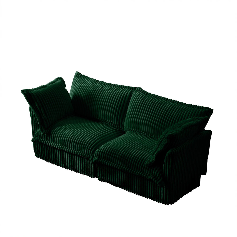 English Elm Modern Slipcovered 2-Seat Sofa Couch In Green Corduroy For Small Spaces, Easy-Clean Detachable Covers W3041S00079