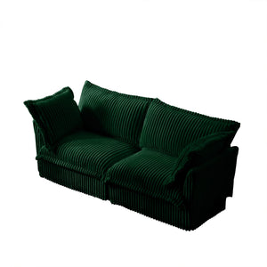 English Elm Modern Slipcovered 2-Seat Sofa Couch In Green Corduroy For Small Spaces, Easy-Clean Detachable Covers W3041S00079