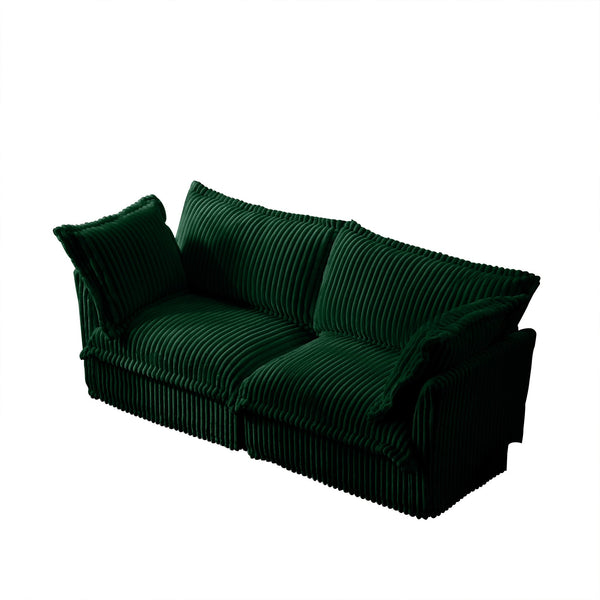 English Elm Modern Slipcovered 2-Seat Sofa Couch In Green Corduroy For Small Spaces, Easy-Clean Detachable Covers W3041S00079