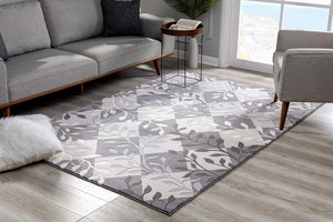 HomeRoots 7' Gray Diamond and Vines Area Rug – Elegant Botanical Design for Modern Living Spaces and Cozy Feel 7' X 10' 393600