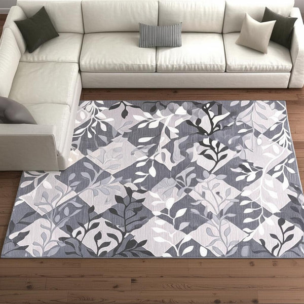 HomeRoots 7' Gray Diamond and Vines Area Rug – Elegant Botanical Design for Modern Living Spaces and Cozy Feel 7' X 10' 393600