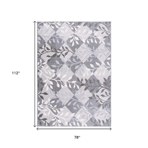 HomeRoots 7' Gray Diamond and Vines Area Rug – Elegant Botanical Design for Modern Living Spaces and Cozy Feel 7' X 10' 393600