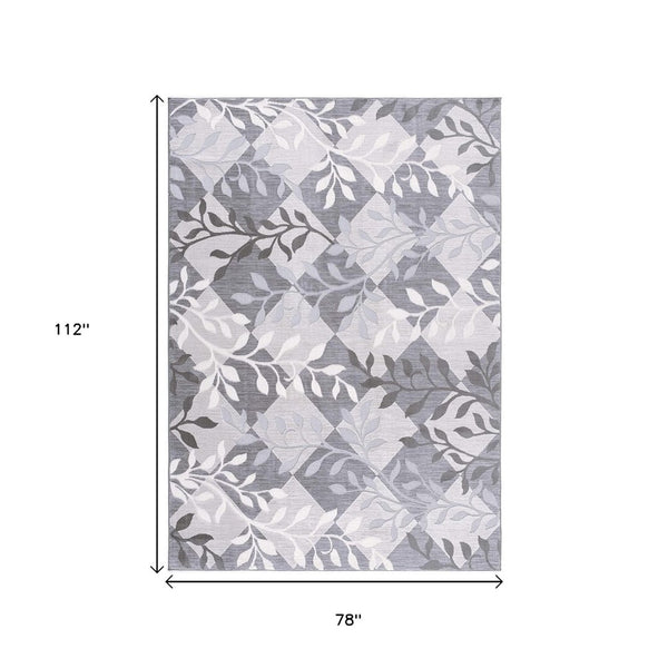 HomeRoots 7' Gray Diamond and Vines Area Rug – Elegant Botanical Design for Modern Living Spaces and Cozy Feel 7' X 10' 393600