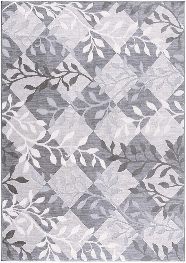 HomeRoots 7' Gray Diamond and Vines Area Rug – Elegant Botanical Design for Modern Living Spaces and Cozy Feel 7' X 10' 393600