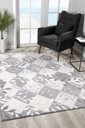 HomeRoots 7' Gray Diamond and Vines Area Rug – Elegant Botanical Design for Modern Living Spaces and Cozy Feel 7' X 10' 393600