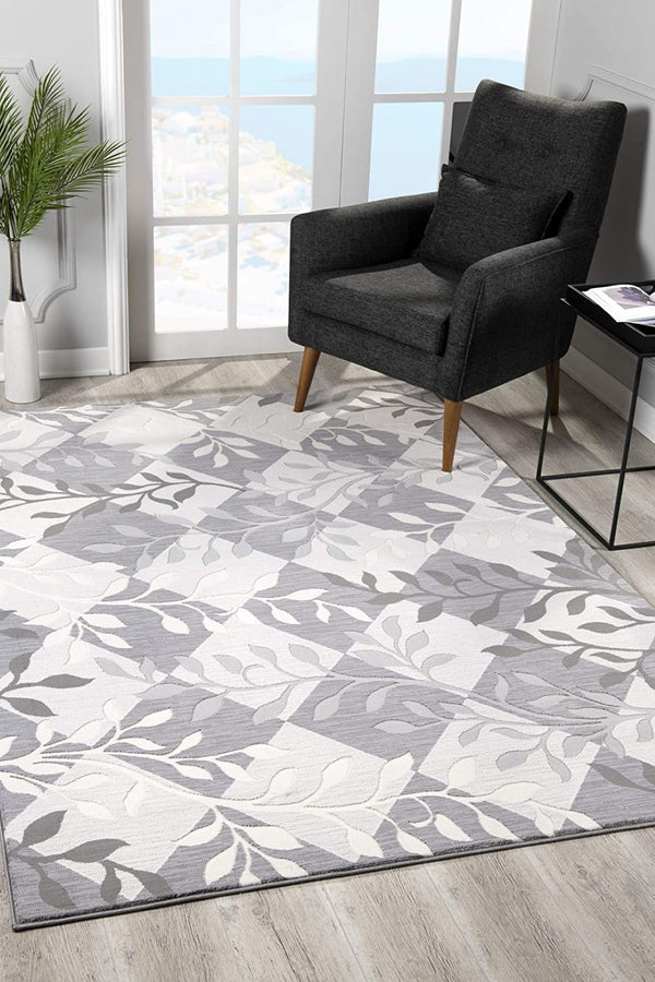 HomeRoots 7' Gray Diamond and Vines Area Rug – Elegant Botanical Design for Modern Living Spaces and Cozy Feel 7' X 10' 393600