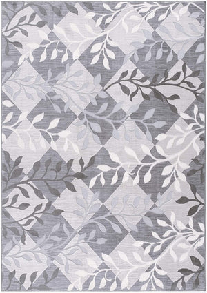 HomeRoots 7' Gray Diamond and Vines Area Rug – Elegant Botanical Design for Modern Living Spaces and Cozy Feel 7' X 10' 393600