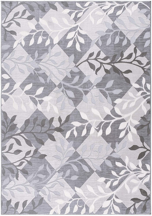 HomeRoots 7' Gray Diamond and Vines Area Rug – Elegant Botanical Design for Modern Living Spaces and Cozy Feel 7' X 10' 393600