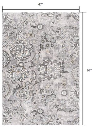 Homeroots 4' X 6' Gray Modern Jacobean Floral Area Rug  Polyester 393608