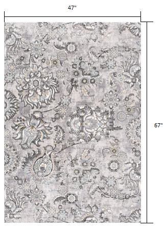 Homeroots 4' X 6' Gray Modern Jacobean Floral Area Rug  Polyester 393608
