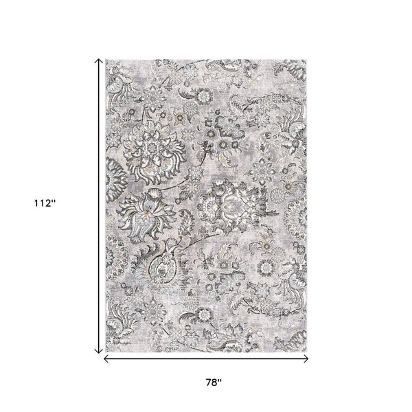 HomeRoots 4' Stylish Gray Jacobean Floral Area Rug - Modern Design with Distressed Finish for Elegant Spaces 4' x 6' 393608