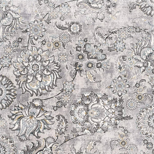 Homeroots 5' X 7' Gray Damask Power Loom Area Rug  Polyester 393609