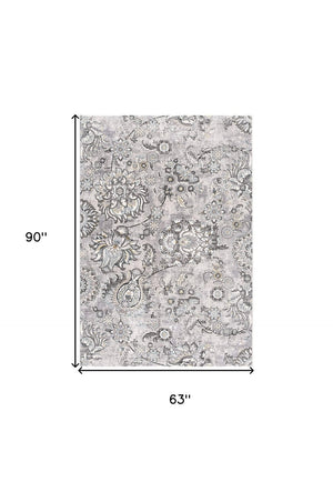 HomeRoots 4' Stylish Gray Jacobean Floral Area Rug - Modern Design with Distressed Finish for Elegant Spaces 5' X 7' 393609