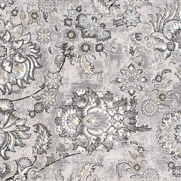 Homeroots 5' X 7' Gray Damask Power Loom Area Rug  Polyester 393609