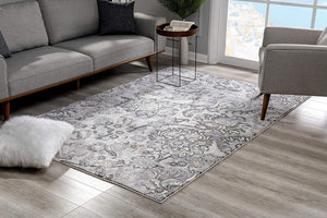 Homeroots 8' X 10' Gray Damask Power Loom Area Rug  Polyester 393611