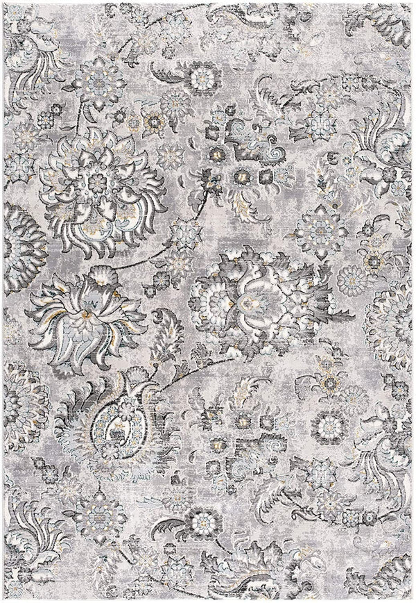 Homeroots 8' X 10' Gray Damask Power Loom Area Rug  Polyester 393611
