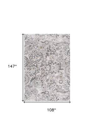 Homeroots 9' X 12' Gray And Ivory Floral Power Loom Area Rug  Polyester 393612