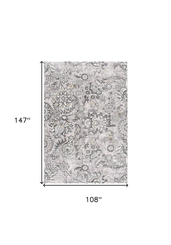 Homeroots 9' X 12' Gray And Ivory Floral Power Loom Area Rug  Polyester 393612