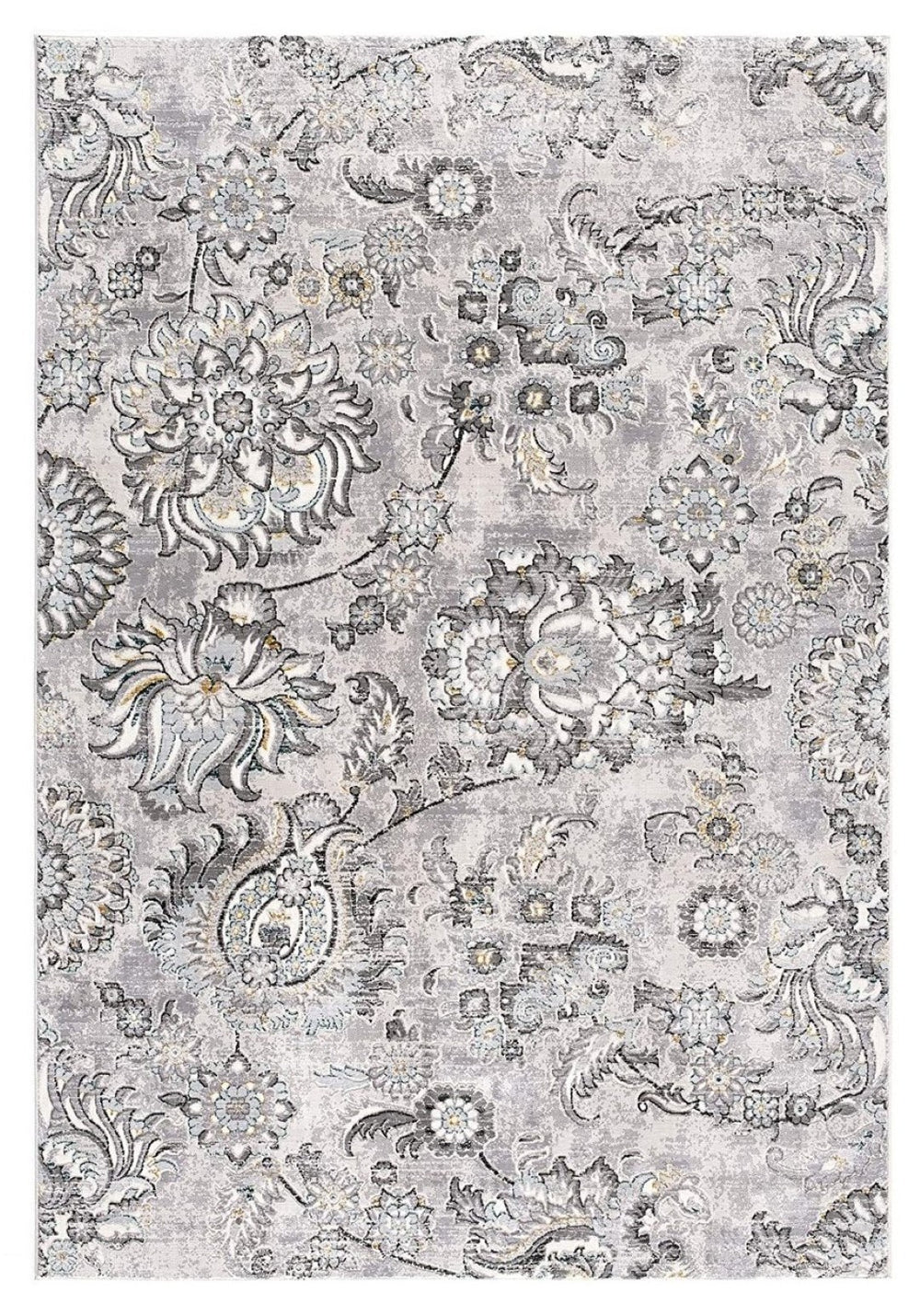 HomeRoots 4' Stylish Gray Jacobean Floral Area Rug - Modern Design with Distressed Finish for Elegant Spaces 9' x 12' 393612