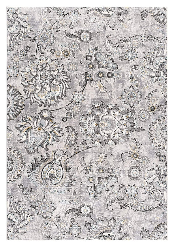 Homeroots 9' X 12' Gray And Ivory Floral Power Loom Area Rug  Polyester 393612